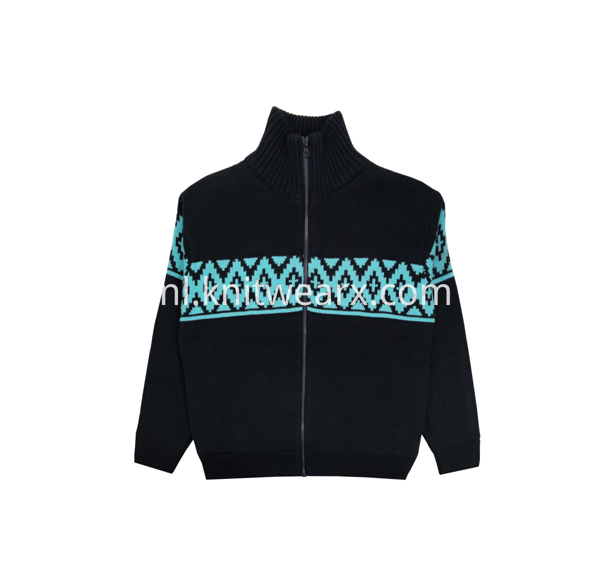 Men's Knitted Fleece Lined Zip Up Jacquard Cardigan